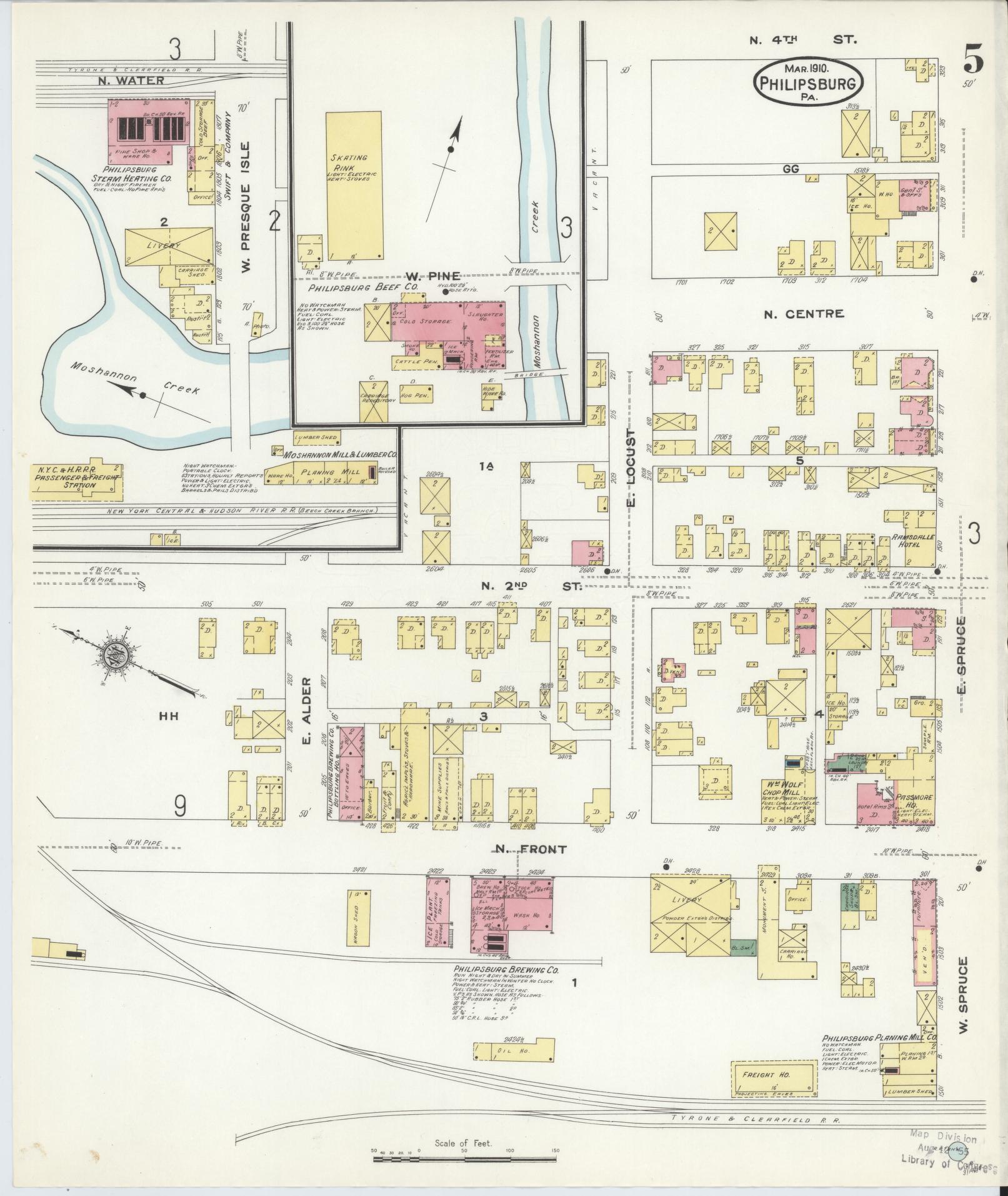 Sanborn Fire Insurance Map from Philipsburg, Centre County, Pennsylvania (1910), Sheet #0005 - Historic Sanborn Fire Insurance Map Print, vintage old map wall art, antique decor, genealogy gift, Pennsylvania Pennsylvania map