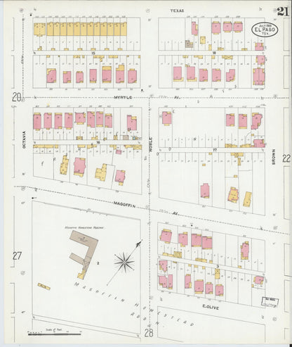 Sanborn Fire Insurance Map from El Paso, El Paso County, Texas (1905), Sheet #0021 - Historic Sanborn Fire Insurance Map Print, vintage old map wall art, antique decor, genealogy gift, Texas Texas map