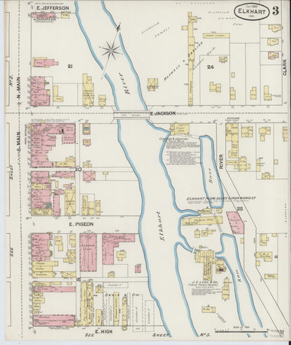 Sanborn Fire Insurance Map from Elkhart, Elkhart County, Indiana (1889), Sheet #0003 - Historic Sanborn Fire Insurance Map Print, vintage old map wall art, antique decor, genealogy gift, Indiana Indiana map
