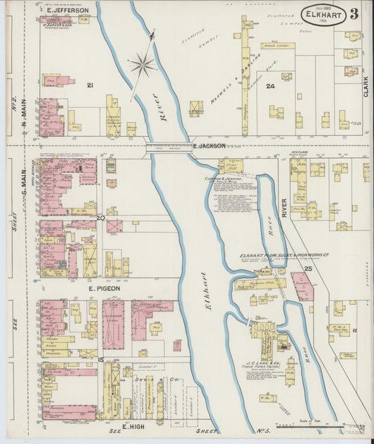 Sanborn Fire Insurance Map from Elkhart, Elkhart County, Indiana (1889), Sheet #0003 - Historic Sanborn Fire Insurance Map Print, vintage old map wall art, antique decor, genealogy gift, Indiana Indiana map