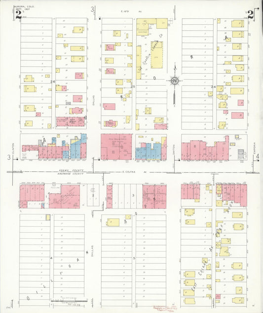 Sanborn Fire Insurance Map from Aurora, Adams And Arapahoe Counties, Colorado (1937), Sheet #0002 - Historic Sanborn Fire Insurance Map Print, vintage old map wall art, antique decor, genealogy gift, Colorado Colorado map