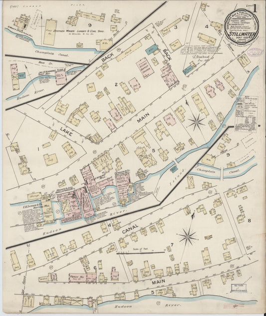 Sanborn Fire Insurance Map from Stillwater, Saratoga County, New York (1887), Sheet #0001 - Historic Sanborn Fire Insurance Map Print, vintage old map wall art, antique decor, genealogy gift, New York New York map