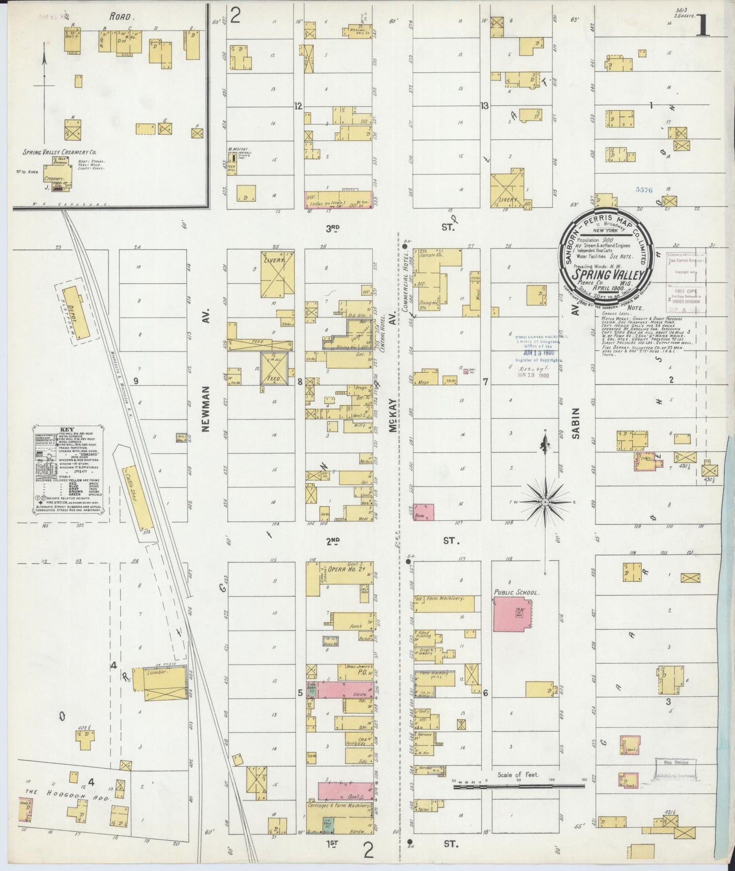 Sanborn Fire Insurance Map from Spring Valley, Pierce County, Wisconsin (1900), Sheet #0001 - Complete Map Set gallery image, historic Sanborn map, vintage wall art, Wisconsin Wisconsin