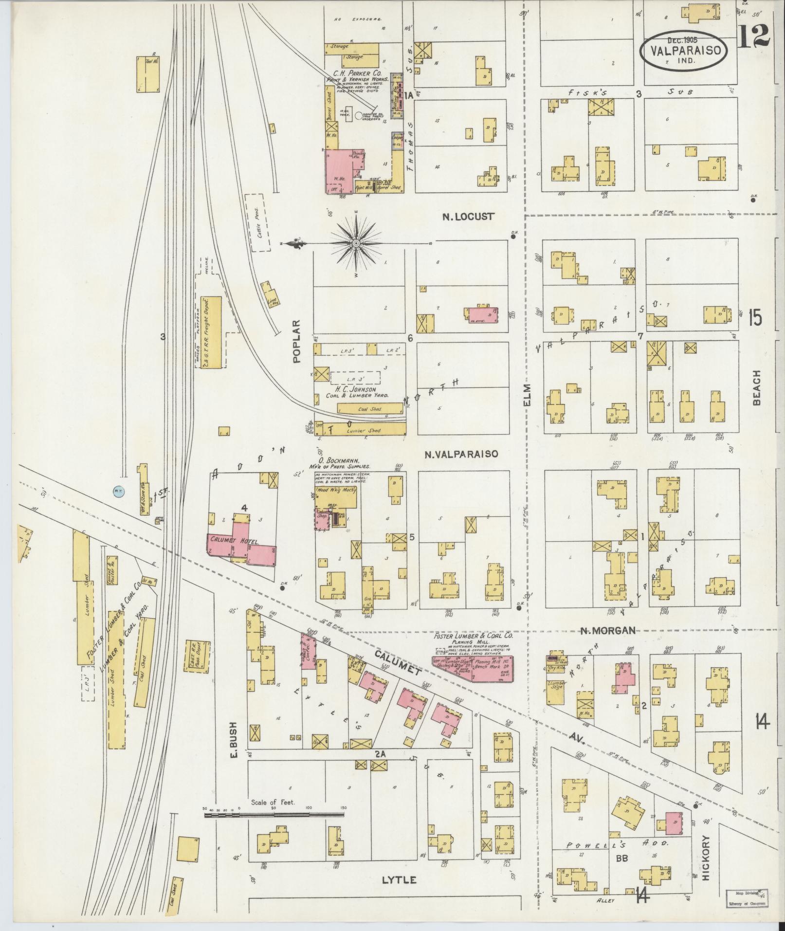 Sanborn Fire Insurance Map from Valparaiso, Porter County, Indiana (1905), Sheet #0012 - Complete Map Set gallery image, historic Sanborn map, vintage wall art, Indiana Indiana