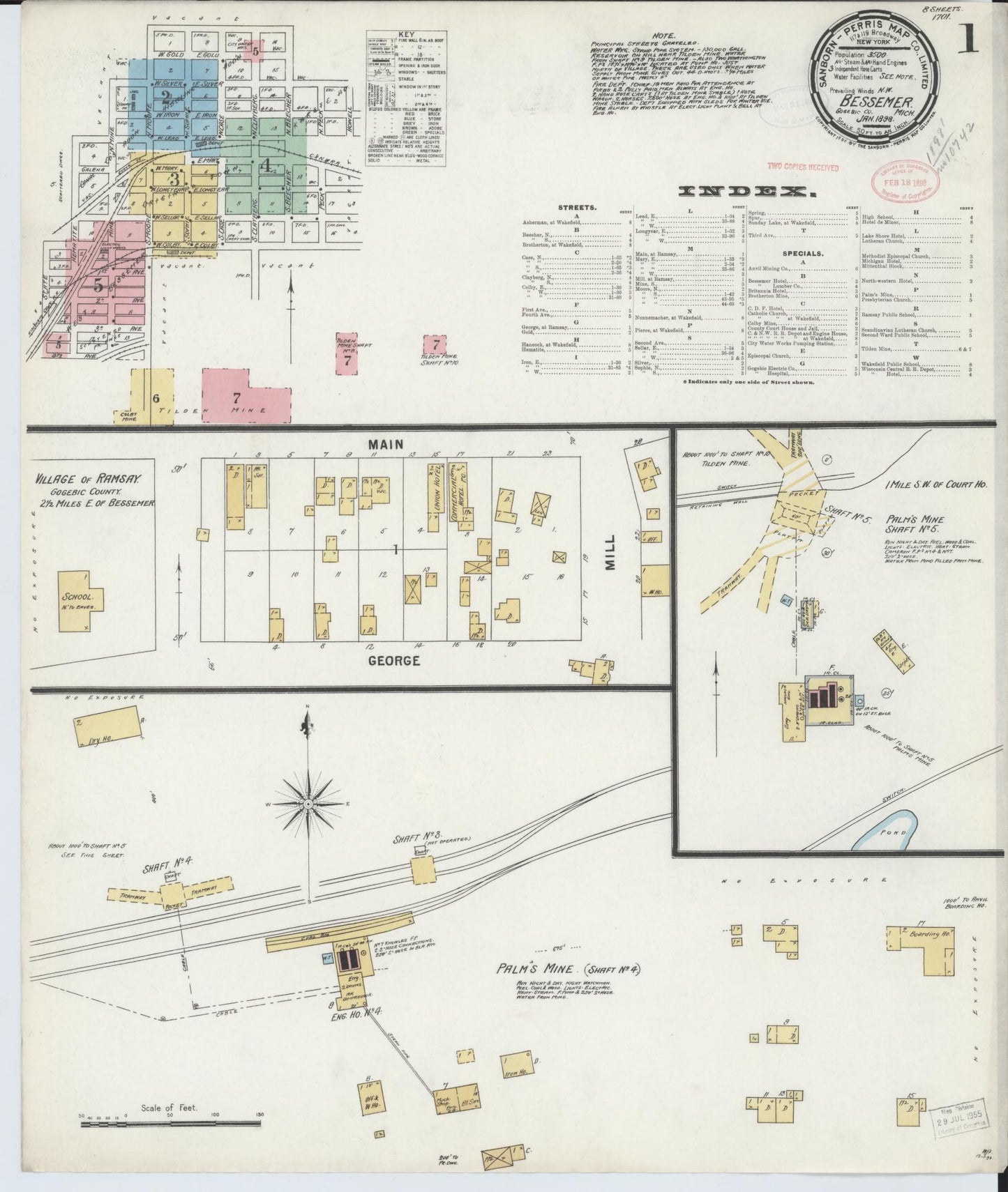 Sanborn Fire Insurance Map from Bessemer, Gogebic County, Michigan (1898), Sheet #0001 - Complete Map Set gallery image, historic Sanborn map, vintage wall art, Michigan Michigan