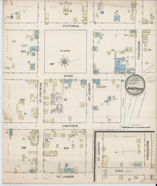 Sanborn Fire Insurance Map from San Diego, Duval And Jim Wells Counties, Texas (1885), Sheet #0001 - Historic Sanborn Fire Insurance Map Print, vintage old map wall art, antique decor, genealogy gift, Texas Texas map