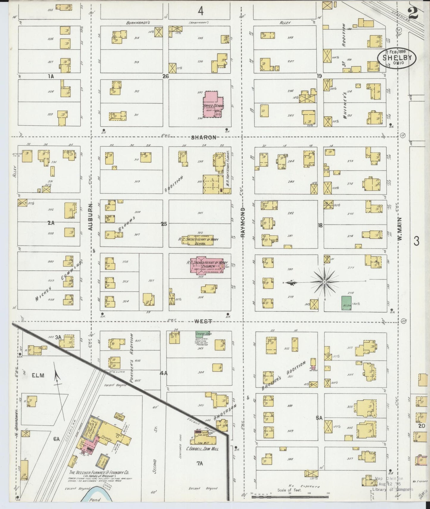 Sanborn Fire Insurance Map from Shelby, Richland County, Ohio (1899), Sheet #0002 - Complete Map Set gallery image, historic Sanborn map, vintage wall art, Ohio Ohio
