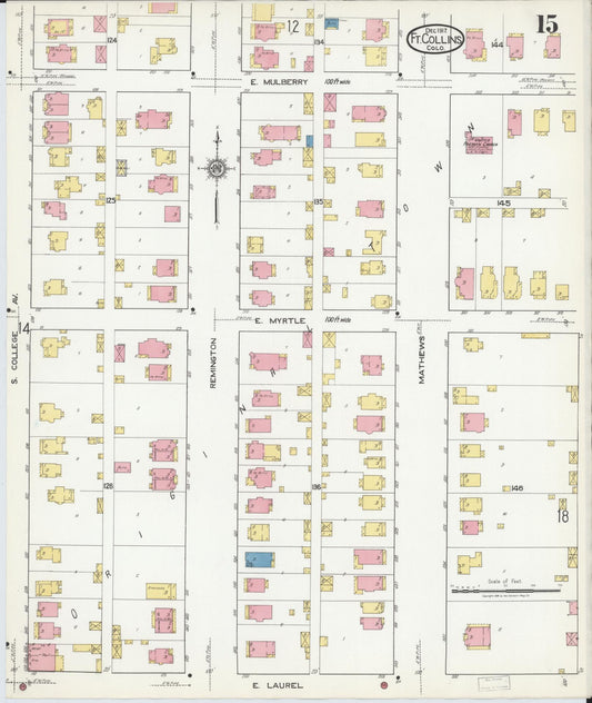 Sanborn Fire Insurance Map from Fort Collins, Larimer County, Colorado (1917), Sheet #0015 - Historic Sanborn Fire Insurance Map Print, vintage old map wall art, antique decor, genealogy gift, Colorado Colorado map