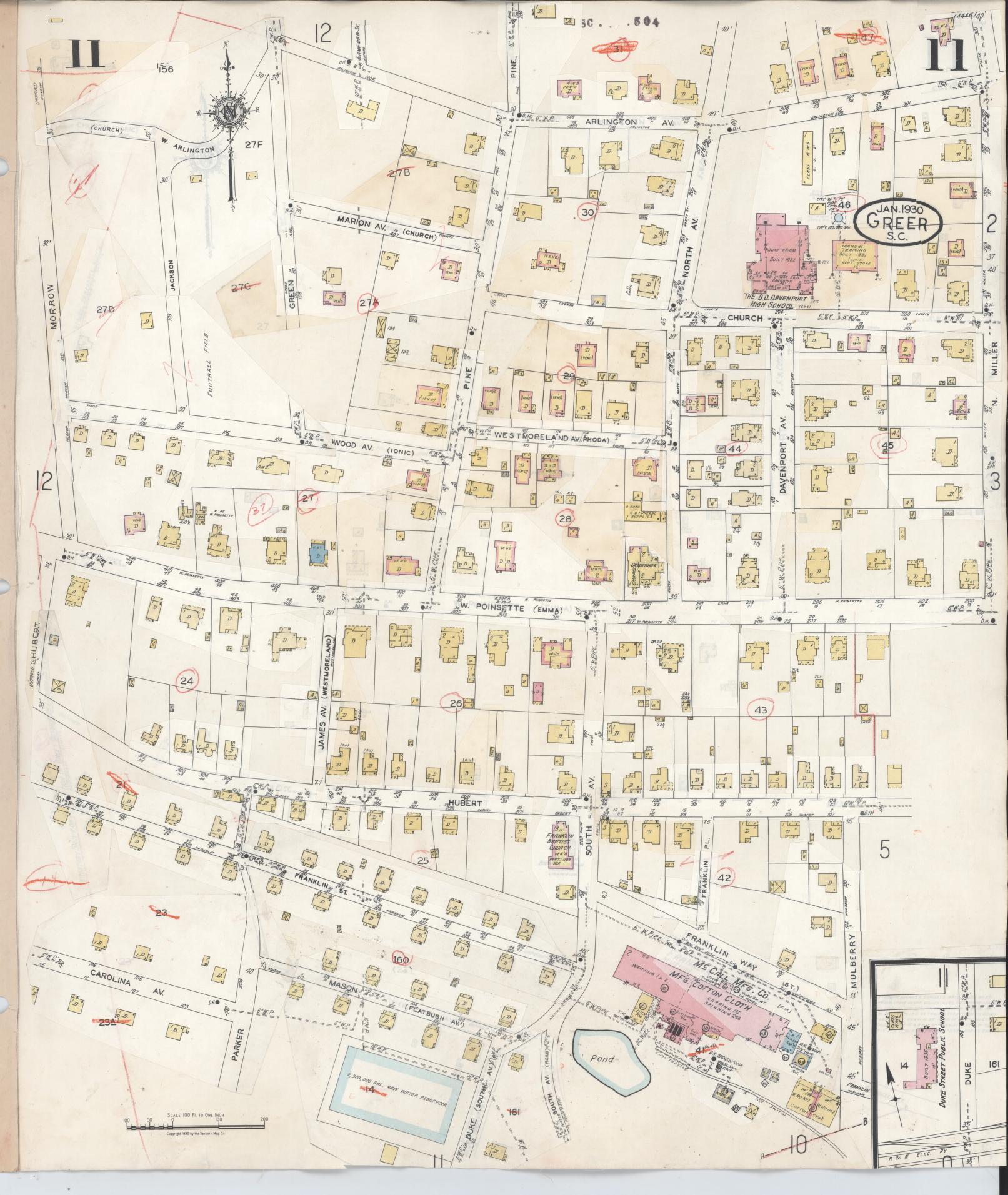 Sanborn Fire Insurance Map from Greer, Greenville and Spartanburg Counties, South Carolina (1951), Sheet #0011 - Complete Map Set gallery image, historic Sanborn map, vintage wall art, South Carolina South Carolina