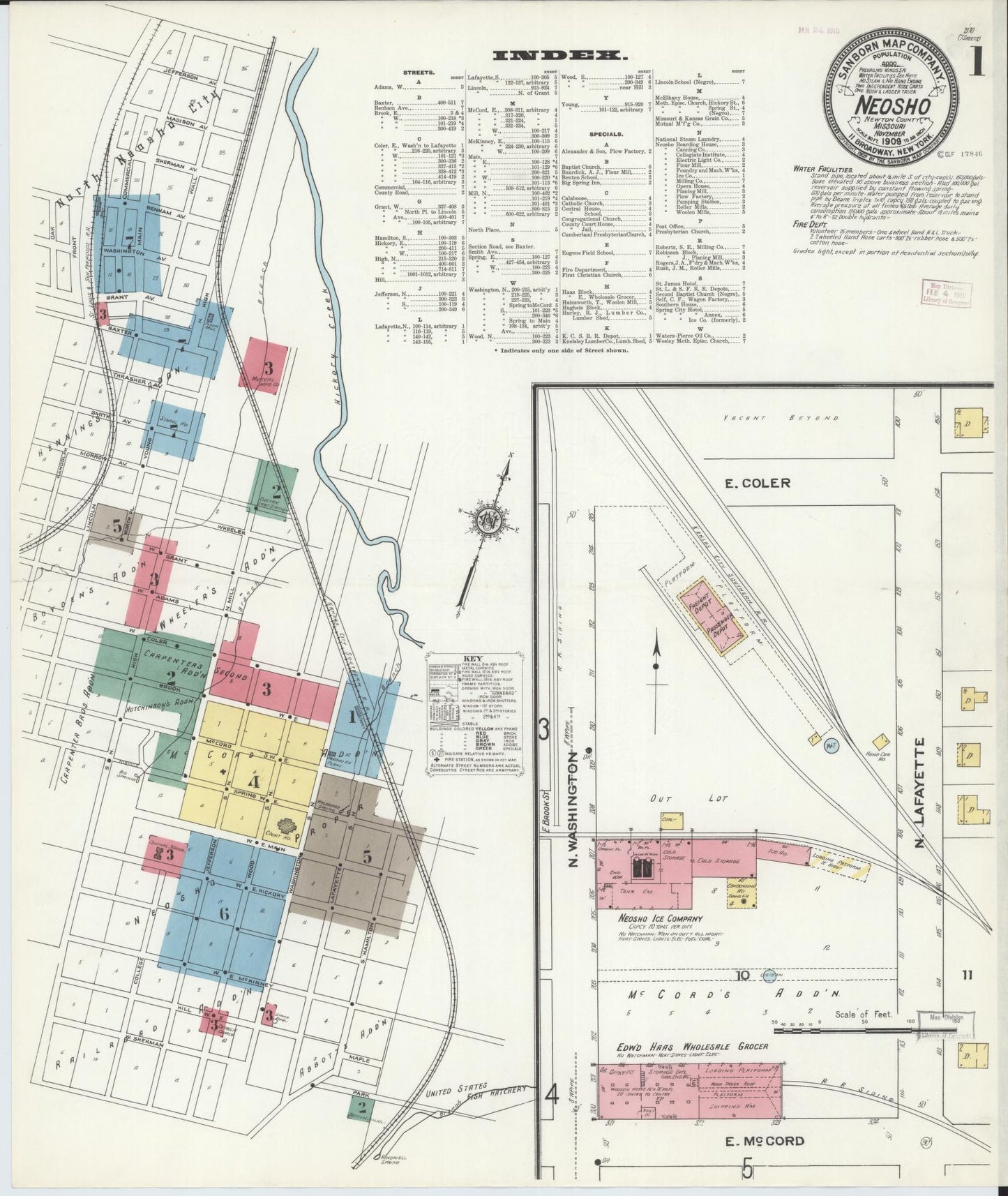 Sanborn Fire Insurance Map from Neosho, Newton County, Missouri (1909), Sheet #0001 - Complete Map Set gallery image, historic Sanborn map, vintage wall art, Missouri Missouri