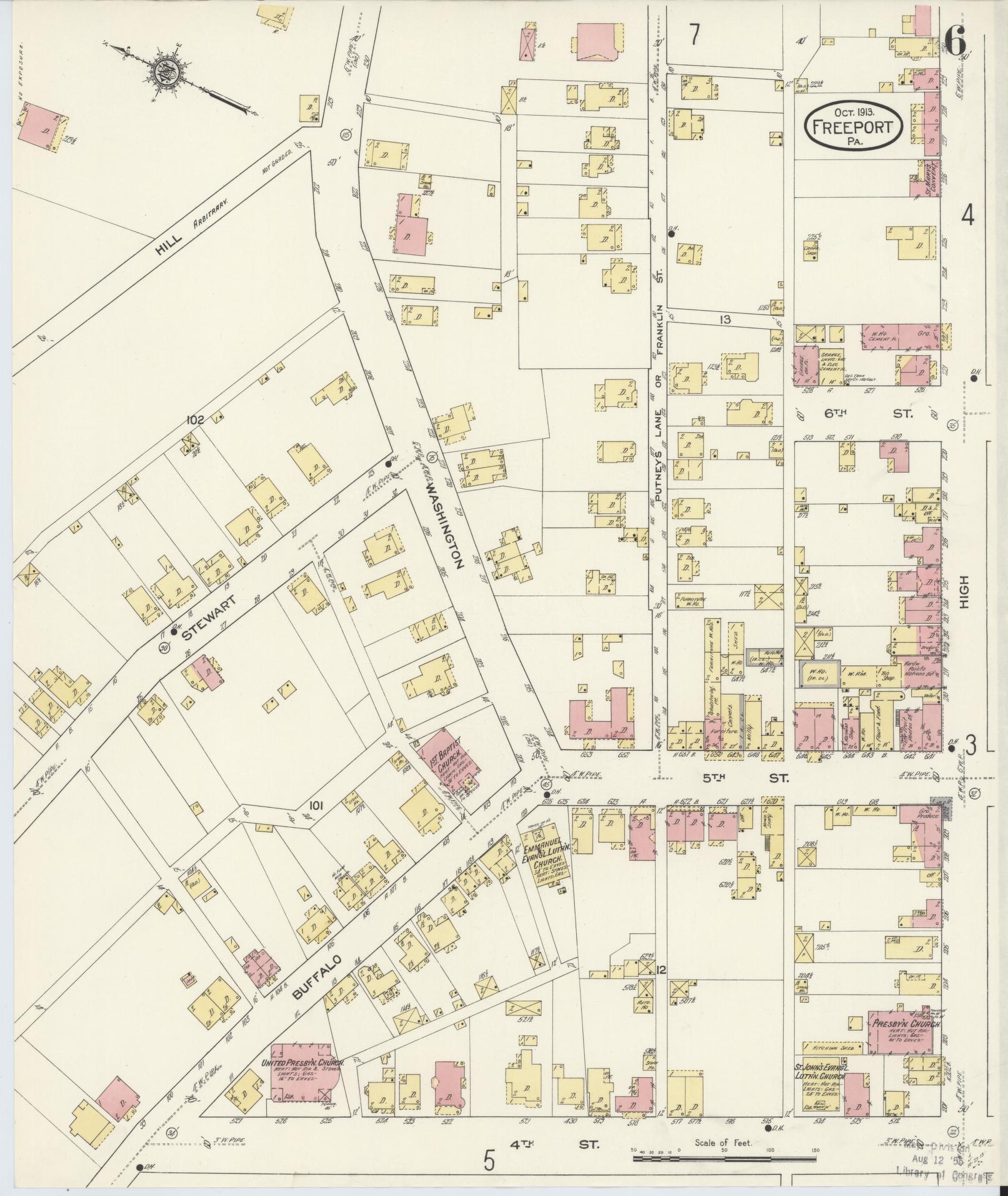 Sanborn Fire Insurance Map from Freeport, Armstrong County, Pennsylvania (1913), Sheet #0006 - Historic Sanborn Fire Insurance Map Print, vintage old map wall art, antique decor, genealogy gift, Pennsylvania Pennsylvania map