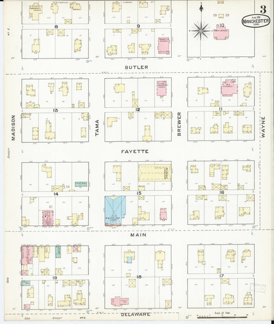 Sanborn Fire Insurance Map from Manchester, Delaware County, Iowa (1891), Sheet #0003 - Historic Sanborn Fire Insurance Map Print, vintage old map wall art