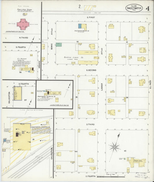 Sanborn Fire Insurance Map from Sweetwater, Nolan County, Texas (1908), Sheet #0004 - Historic Sanborn Fire Insurance Map Print, vintage old map wall art, antique decor, genealogy gift, Texas Texas map