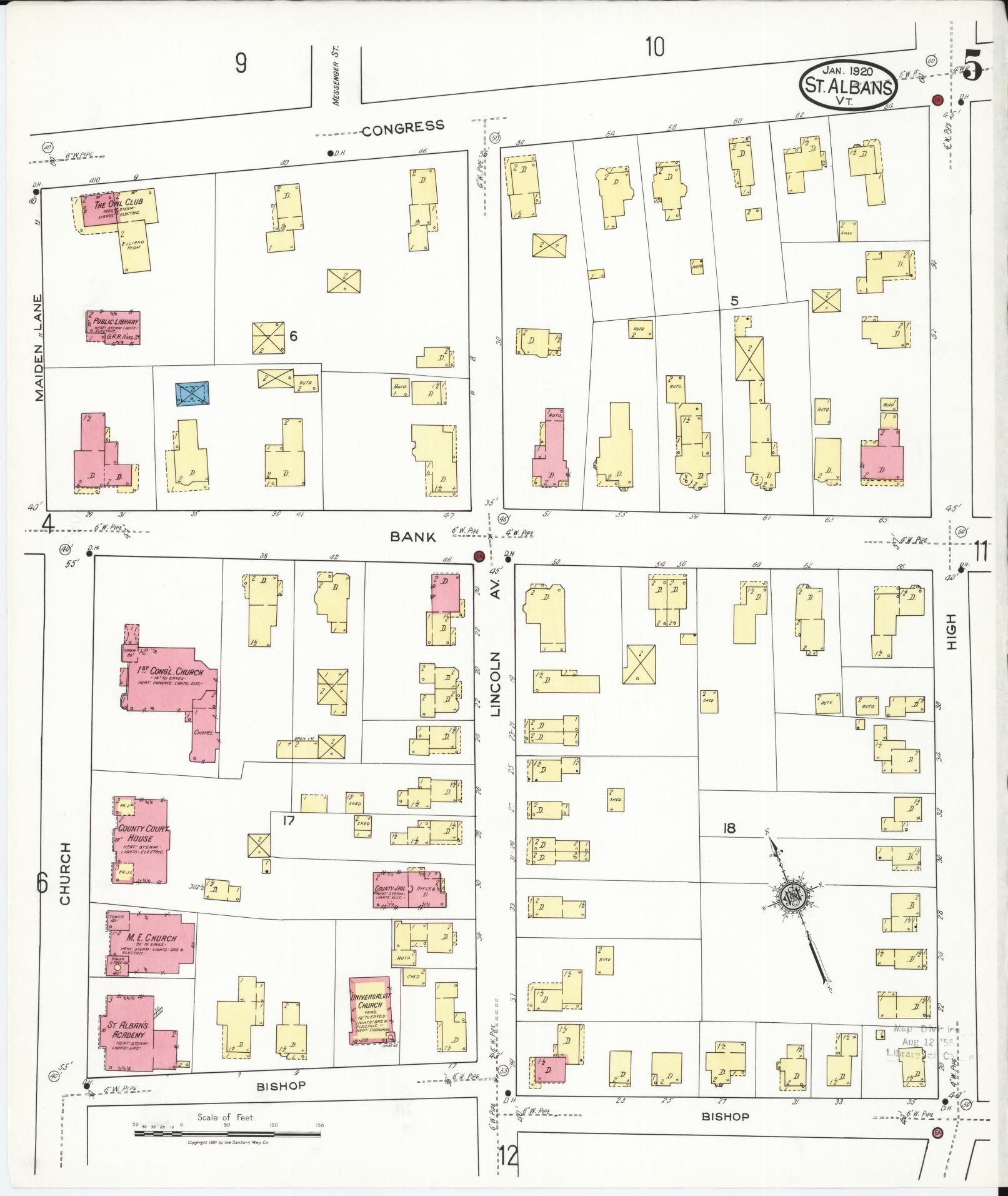 Sanborn Fire Insurance Map from Saint Albans, Franklin County, Vermont (1920), Sheet #0005 - Complete Map Set gallery image, historic Sanborn map, vintage wall art, Vermont Vermont