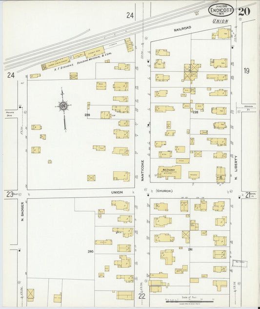 Sanborn Fire Insurance Map from Endicott, Broome County, New York (1918), Sheet #0020 - Historic Sanborn Fire Insurance Map Print, vintage old map wall art, antique decor, genealogy gift, New York New York map