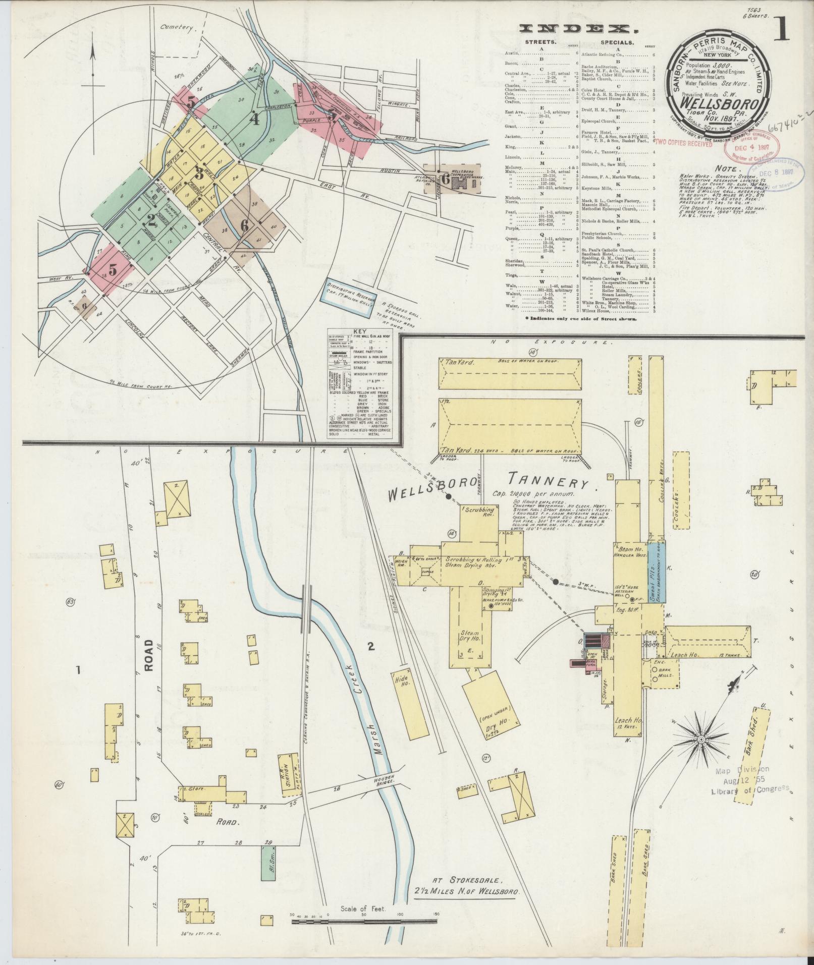 Sanborn Fire Insurance Map from Wellsboro, Tioga County, Pennsylvania (1897), Sheet #0001 - Complete Map Set gallery image, historic Sanborn map, vintage wall art, Pennsylvania Pennsylvania