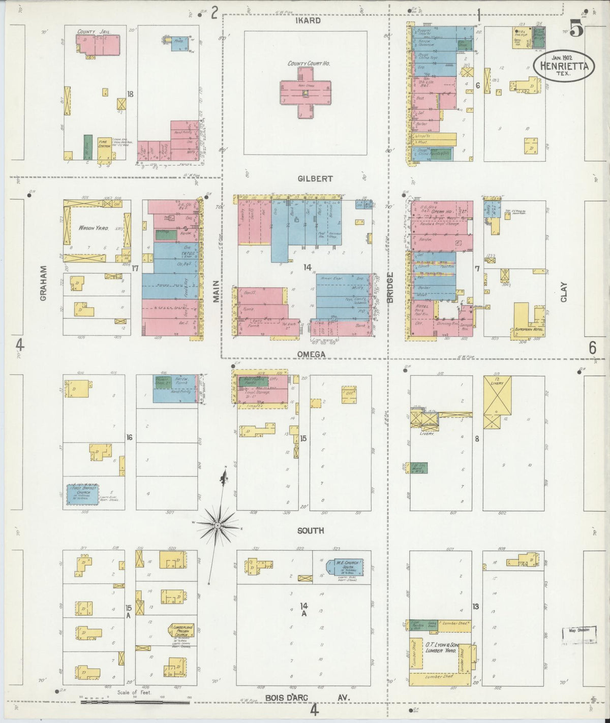 Sanborn Fire Insurance Map from Henrietta, Clay County, Texas (1902), Sheet #0005 - Complete Map Set gallery image, historic Sanborn map, vintage wall art, Texas Texas