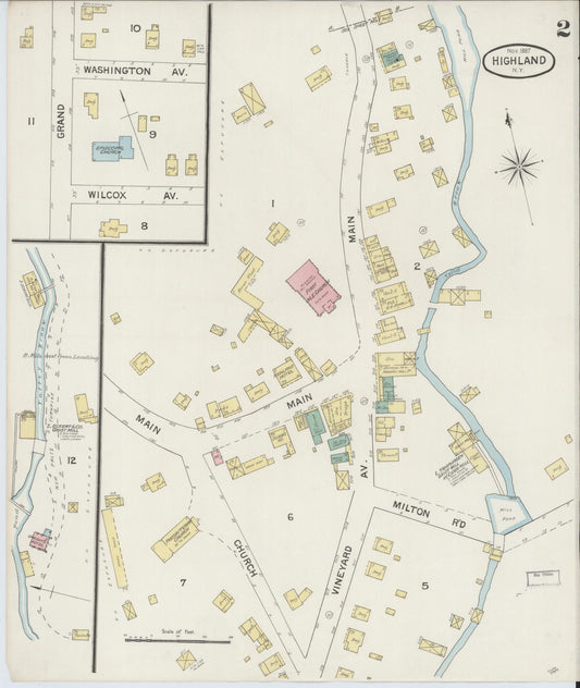 Sanborn Fire Insurance Map from Highland, Ulster County, New York (1887), Sheet #0002 - Historic Sanborn Fire Insurance Map Print, vintage old map wall art, antique decor, genealogy gift, New York New York map