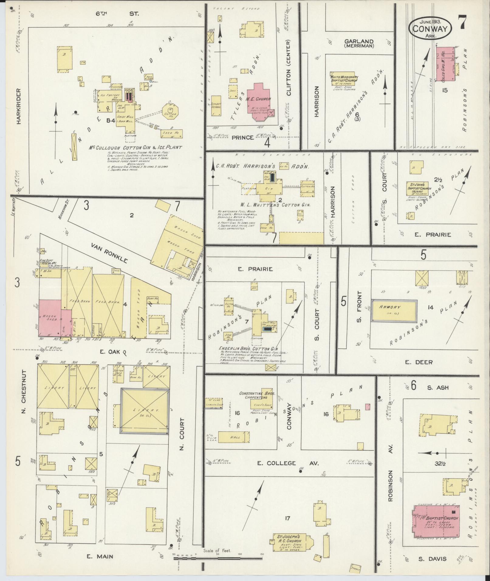 Sanborn Fire Insurance Map from Conway, Faulkner County, Arkansas (1913), Sheet #0007 - Complete Map Set gallery image, historic Sanborn map, vintage wall art, Arkansas Arkansas