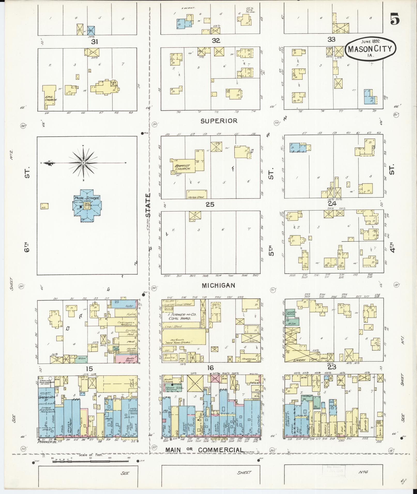 Sanborn Fire Insurance Map from Mason City, Cerro Gordo County, Iowa (1892), Sheet #0005 - Historic Sanborn Fire Insurance Map Print