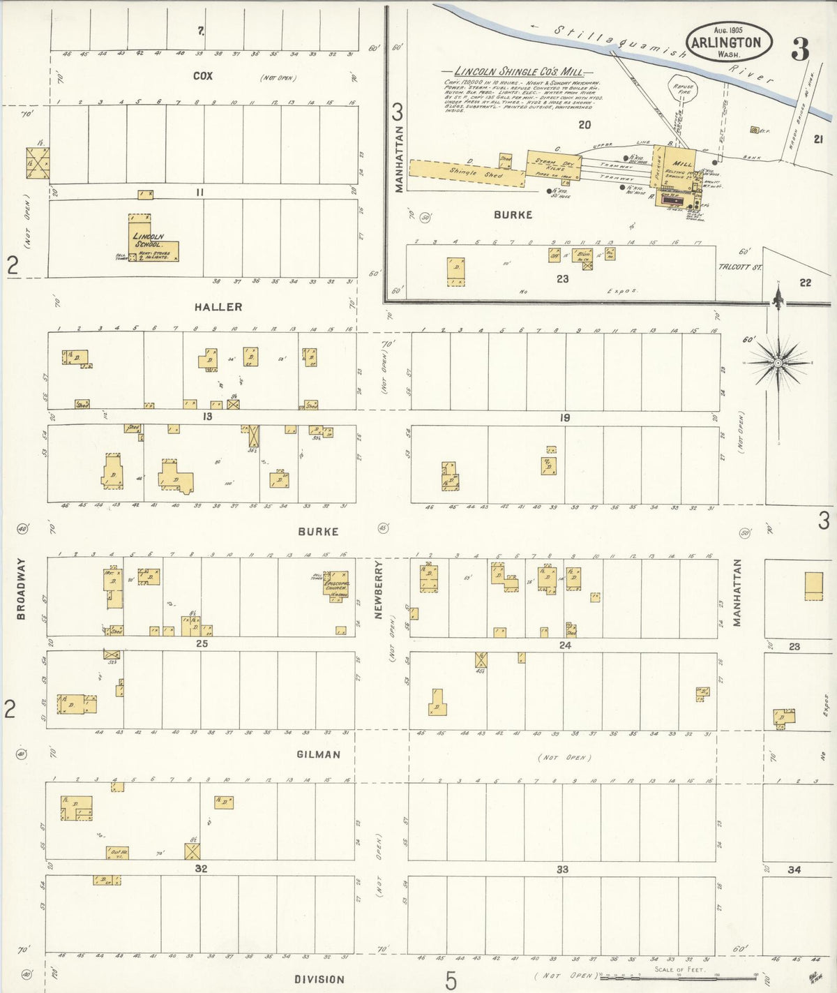 Sanborn Fire Insurance Map from Arlington, Snohomish County, Washington (1905), Sheet #0003 - Complete Map Set gallery image, historic Sanborn map, vintage wall art, Washington Washington