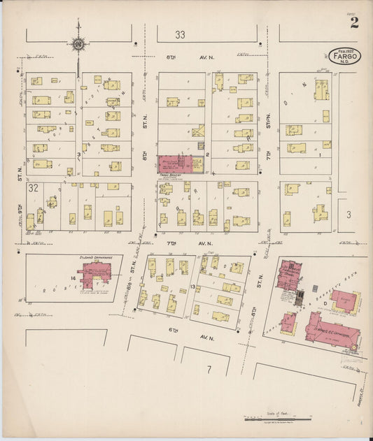 Sanborn Fire Insurance Map from Fargo, Cass County, North Dakota (1922), Sheet #0002 - Historic Sanborn Fire Insurance Map Print, vintage old map wall art, antique decor, genealogy gift, North Dakota North Dakota map