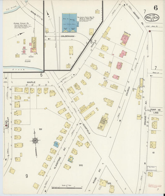 Sanborn Fire Insurance Map from Walden, Orange County, New York (1913), Sheet #0006 - Historic Sanborn Fire Insurance Map Print, vintage old map wall art, antique decor, genealogy gift, New York New York map