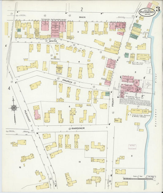 Sanborn Fire Insurance Map from Richmond, Sagadahoc County, Maine (1910), Sheet #0003 - Historic Sanborn Fire Insurance Map Print, vintage old map wall art, antique decor, genealogy gift, Maine Maine map