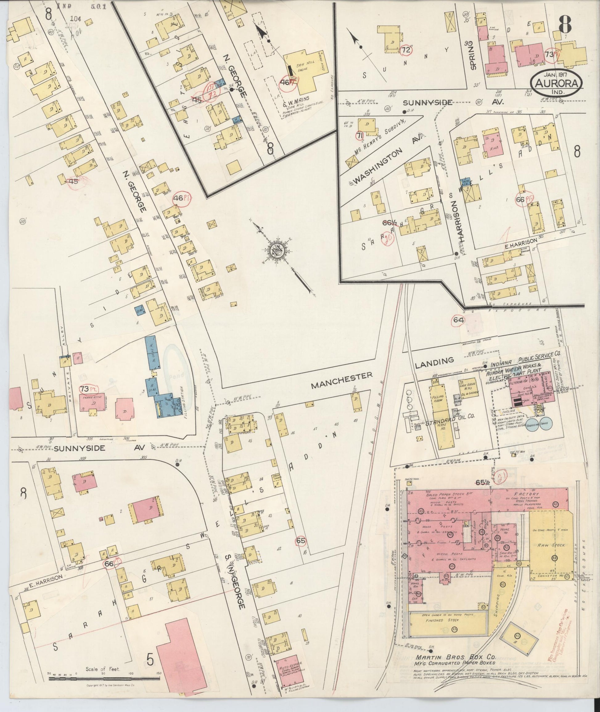 Sanborn Fire Insurance Map from Aurora, Dearborn County, Indiana (1935), Sheet #0008 - Complete Map Set gallery image, historic Sanborn map, vintage wall art, Indiana Indiana