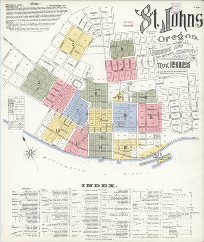 Sanborn Fire Insurance Map from Saint Johns, Multnomah County, Oregon (1905), Sheet #0001 - Complete Map Set gallery image, historic Sanborn map, vintage wall art, Oregon Oregon