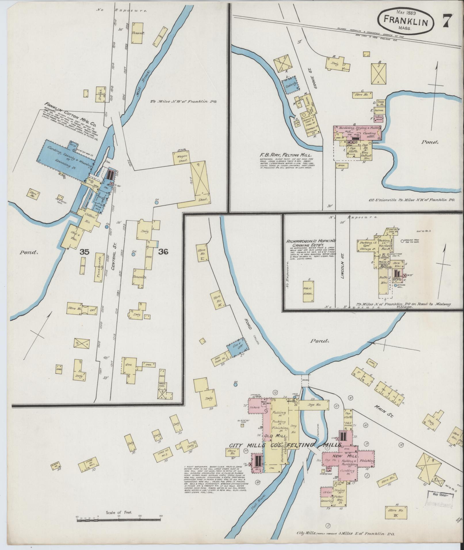Sanborn Fire Insurance Map from Franklin, Norfolk County, Massachusetts (1889), Sheet #0007 - Complete Map Set gallery image, historic Sanborn map, vintage wall art, Massachusetts Massachusetts