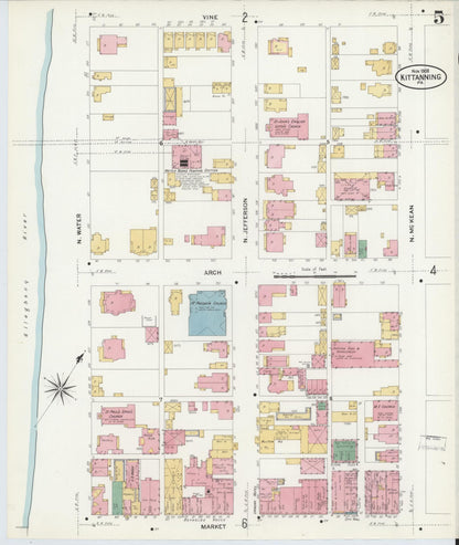 Sanborn Fire Insurance Map from Kittanning, Armstrong County, Pennsylvania (1909), Sheet #0005 - Complete Map Set gallery image, historic Sanborn map, vintage wall art, Pennsylvania Pennsylvania