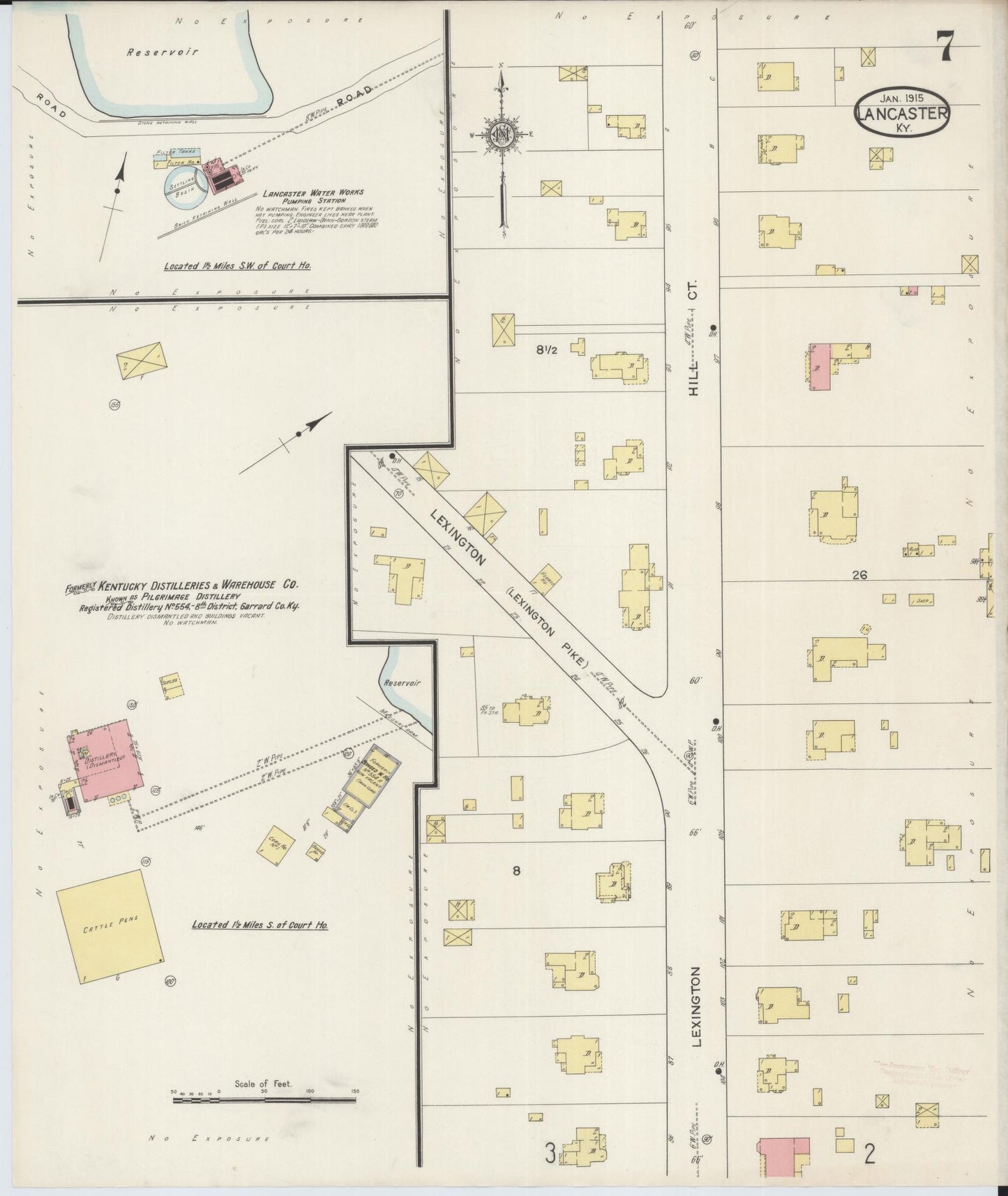 Sanborn Fire Insurance Map from Lancaster, Garrard County, Kentucky (1915), Sheet #0007 - Complete Map Set gallery image, historic Sanborn map, vintage wall art, Kentucky Kentucky