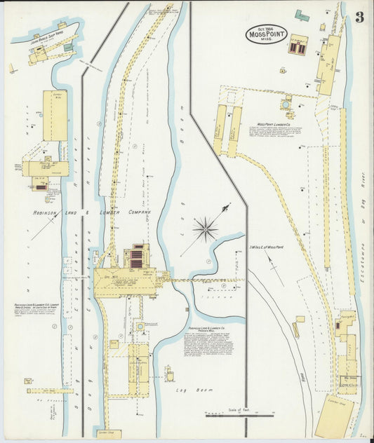 Sanborn Fire Insurance Map from Moss Point, Jackson County, Mississippi (1904), Sheet #0003 - Historic Sanborn Fire Insurance Map Print, vintage old map wall art, antique decor, genealogy gift, Mississippi Mississippi map