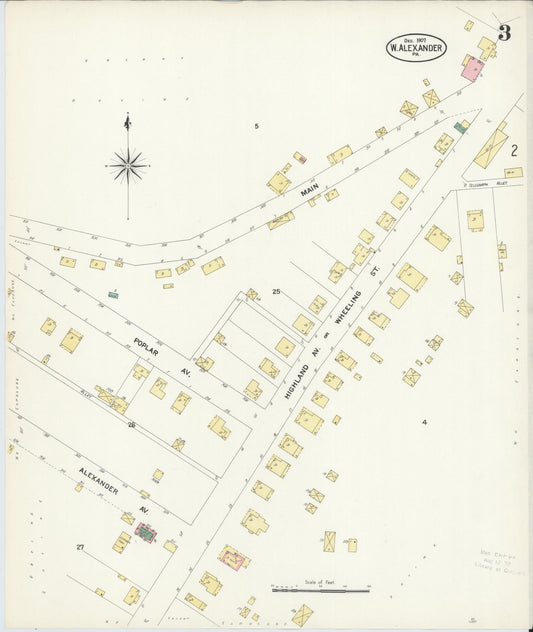 Sanborn Fire Insurance Map from West Alexander, Washington County, Pennsylvania (1907), Sheet #0003 - Historic Sanborn Fire Insurance Map Print, vintage old map wall art, antique decor, genealogy gift, Pennsylvania Pennsylvania map