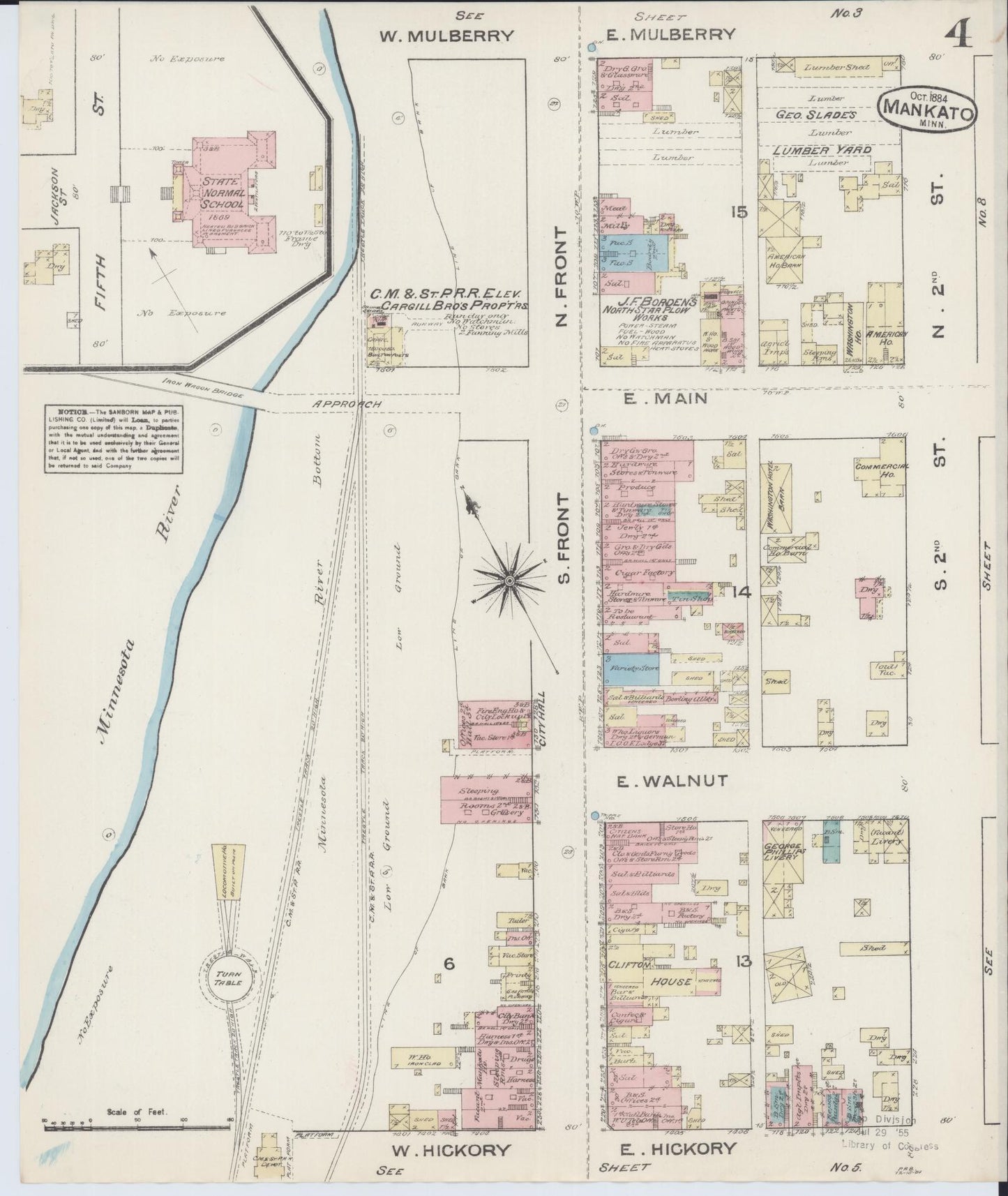 Sanborn Fire Insurance Map from Mankato, Blue Earth County, Minnesota (1884), Sheet #0004 - Historic Sanborn Fire Insurance Map Print, vintage old map wall art, antique decor, genealogy gift, Minnesota Minnesota map