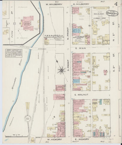 Sanborn Fire Insurance Map from Mankato, Blue Earth County, Minnesota (1884), Sheet #0004 - Historic Sanborn Fire Insurance Map Print, vintage old map wall art, antique decor, genealogy gift, Minnesota Minnesota map