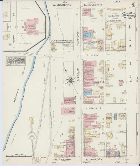 Sanborn Fire Insurance Map from Mankato, Blue Earth County, Minnesota (1884), Sheet #0004 - Historic Sanborn Fire Insurance Map Print, vintage old map wall art, antique decor, genealogy gift, Minnesota Minnesota map