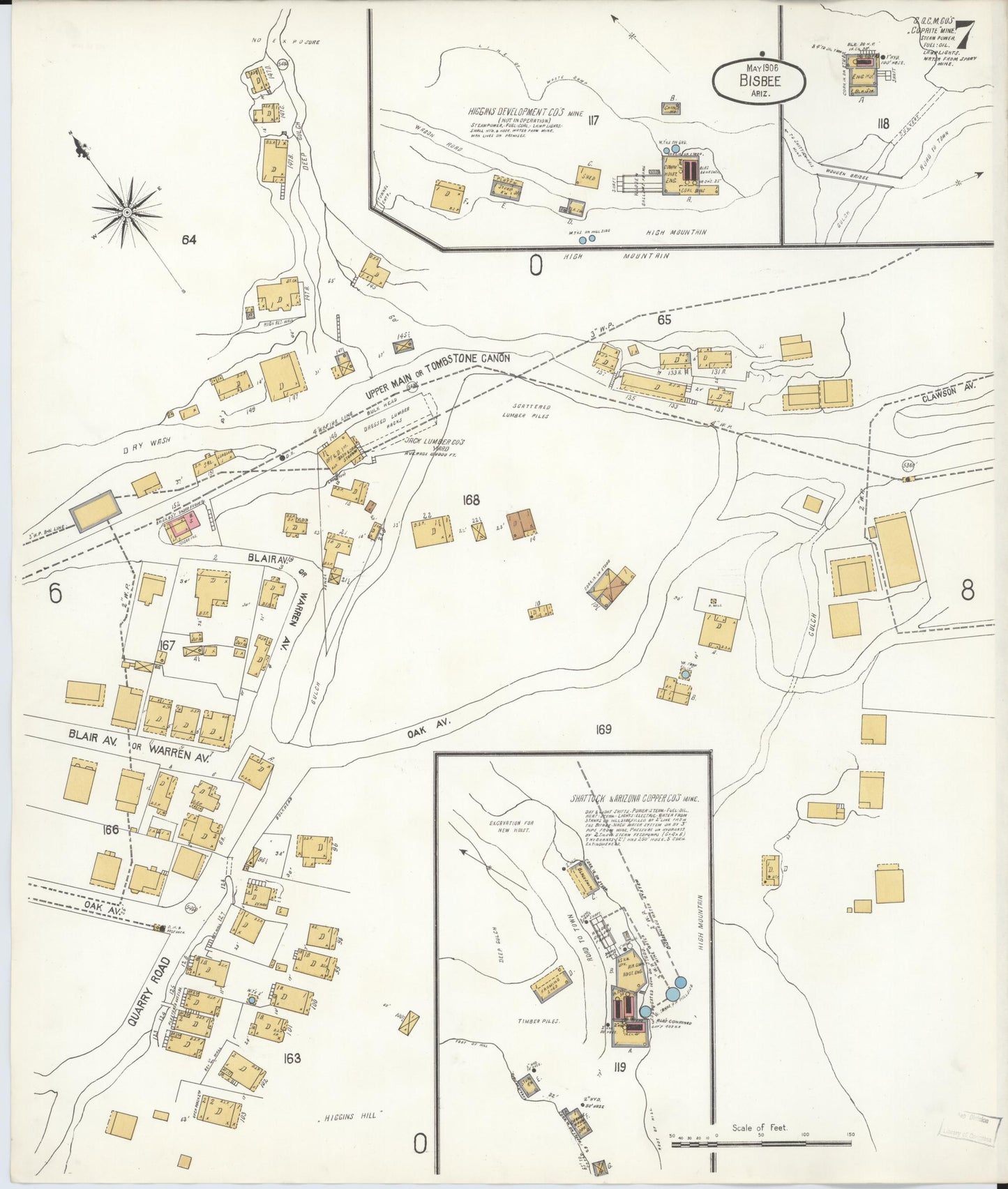 Sanborn Fire Insurance Map from Bisbee, Cochise County, Arizona (1906), Sheet #0007 - Complete Map Set gallery image, historic Sanborn map, vintage wall art, Arizona Arizona