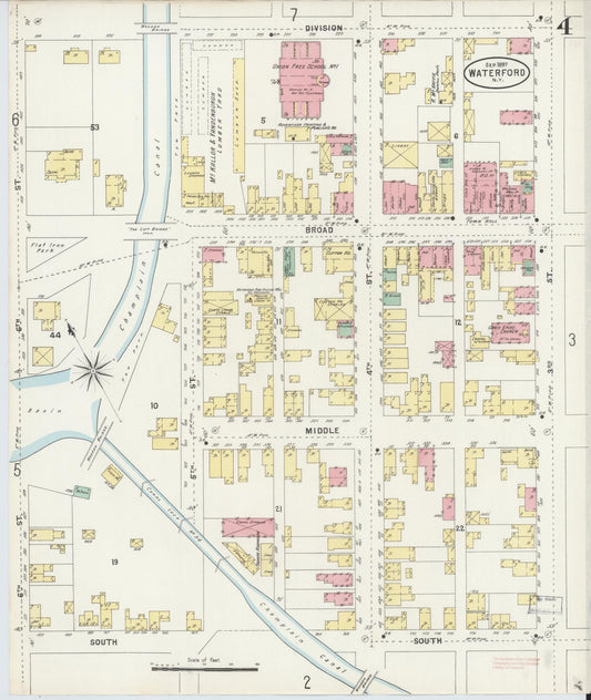 Sanborn Fire Insurance Map from Waterford, Saratoga County, New York (1897), Sheet #0004 - Historic Sanborn Fire Insurance Map Print, vintage old map wall art, antique decor, genealogy gift, New York New York map