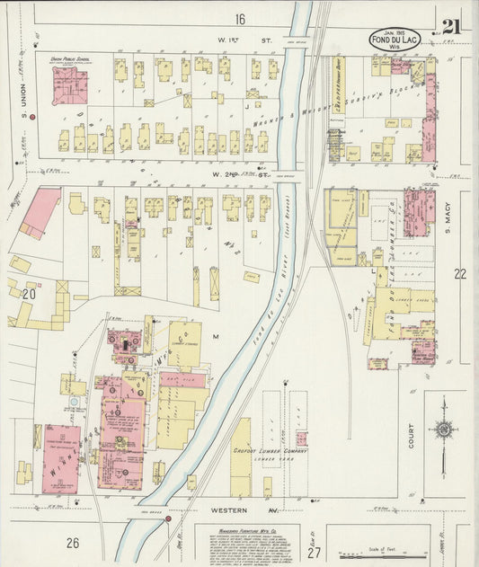 Sanborn Fire Insurance Map from Fond du Lac, Fond du Lac County, Wisconsin (1915), Sheet #0021 - Historic Sanborn Fire Insurance Map Print, vintage old map wall art, antique decor, genealogy gift, Wisconsin Wisconsin map