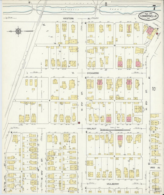 Sanborn Fire Insurance Map from Connersville, Fayette County, Indiana (1913), Sheet #0007 - Historic Sanborn Fire Insurance Map Print, vintage old map wall art, antique decor, genealogy gift, Indiana Indiana map