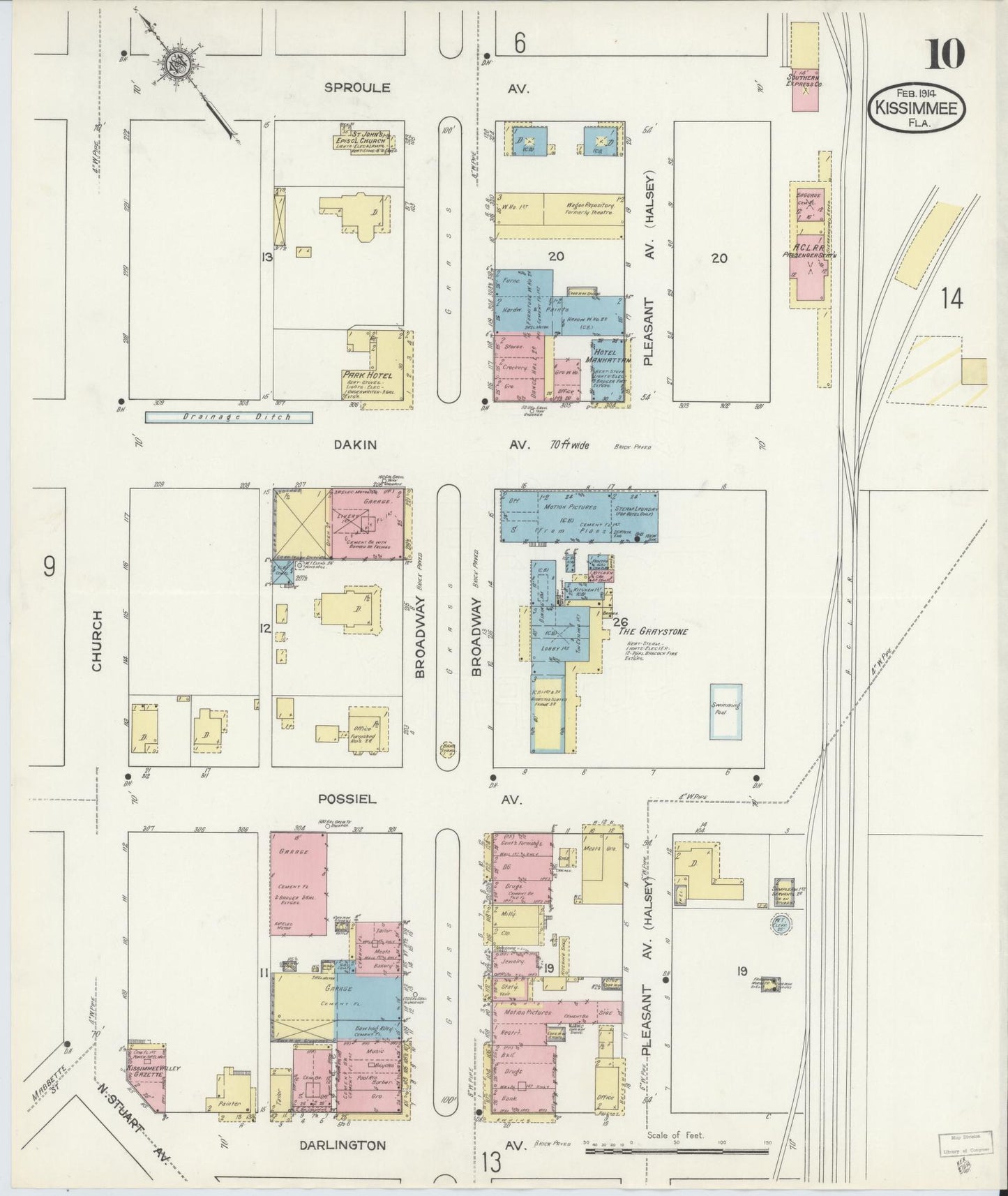 Sanborn Fire Insurance Map from Kissimmee, Osceola County, Florida (1914), Sheet #0010 - Complete Map Set gallery image, historic Sanborn map, vintage wall art, Florida Florida