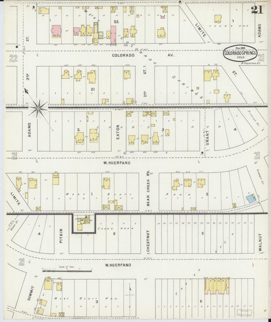Sanborn Fire Insurance Map from Colorado Springs, El Paso County, Colorado (1895), Sheet #0021 - Historic Sanborn Fire Insurance Map Print, vintage old map wall art, antique decor, genealogy gift, Colorado Colorado map