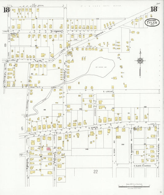 Sanborn Fire Insurance Map from Tyler, Smith County, Texas (1928), Sheet #0018 - Historic Sanborn Fire Insurance Map Print, vintage old map wall art, antique decor, genealogy gift, Texas Texas map