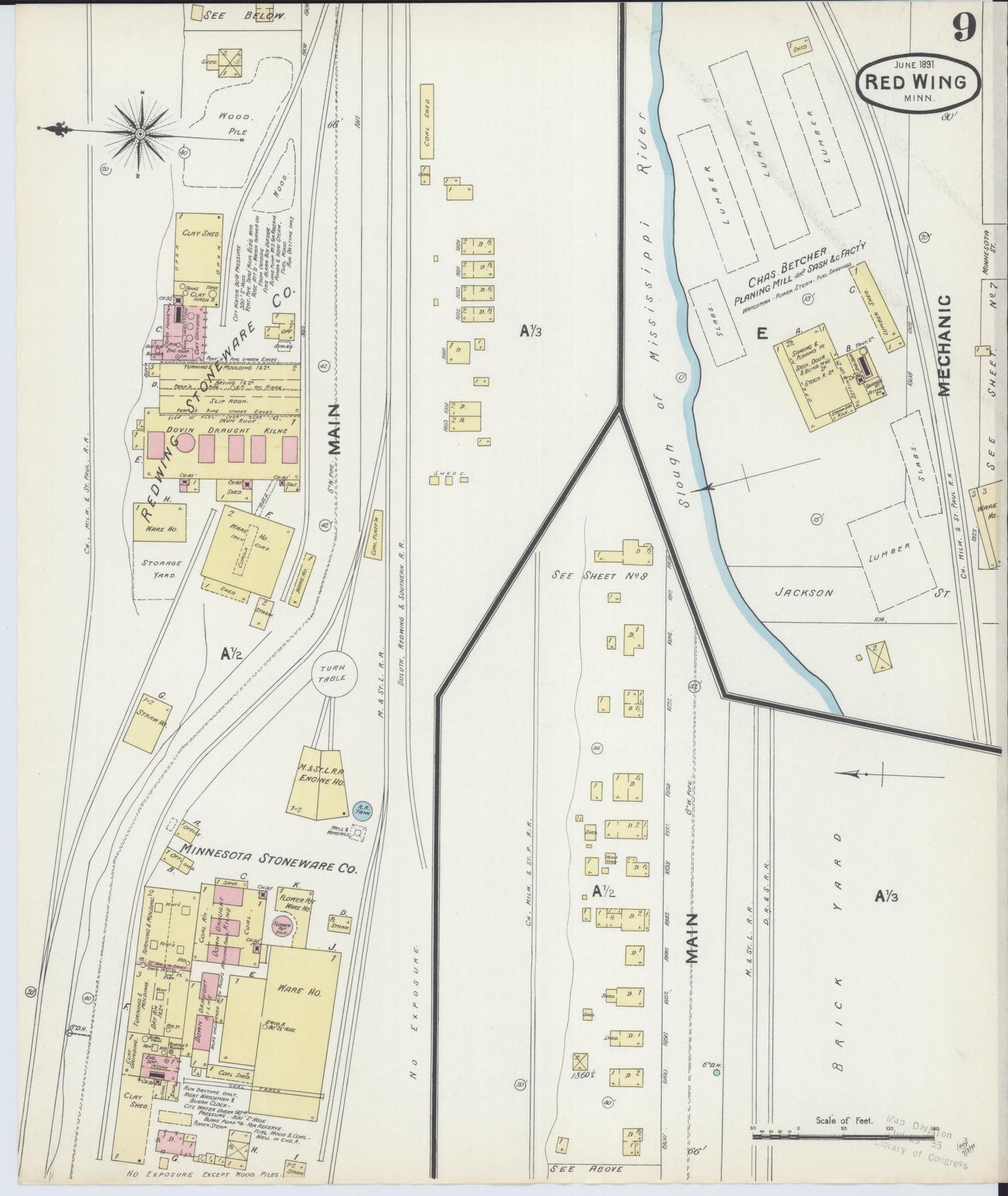 Sanborn Fire Insurance Map from Red Wing, Goodhue County, Minnesota (1891), Sheet #0009 - Complete Map Set gallery image, historic Sanborn map, vintage wall art, Minnesota Minnesota