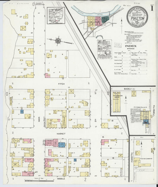 Sanborn Fire Insurance Map from Piketon, Pike County, Ohio (1921), Sheet #0001 - Complete Map Set gallery image, historic Sanborn map, vintage wall art, Ohio Ohio