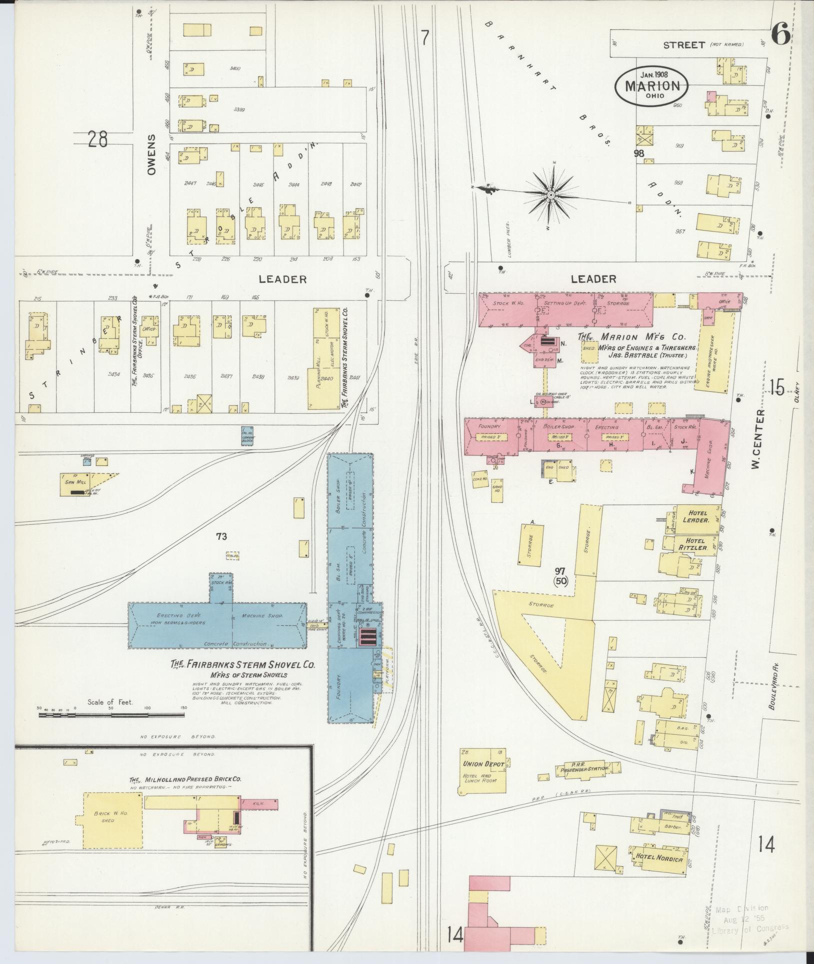 Sanborn Fire Insurance Map from Marion, Marion County, Ohio (1908), Sheet #0006 - Complete Map Set gallery image, historic Sanborn map, vintage wall art, Ohio Ohio