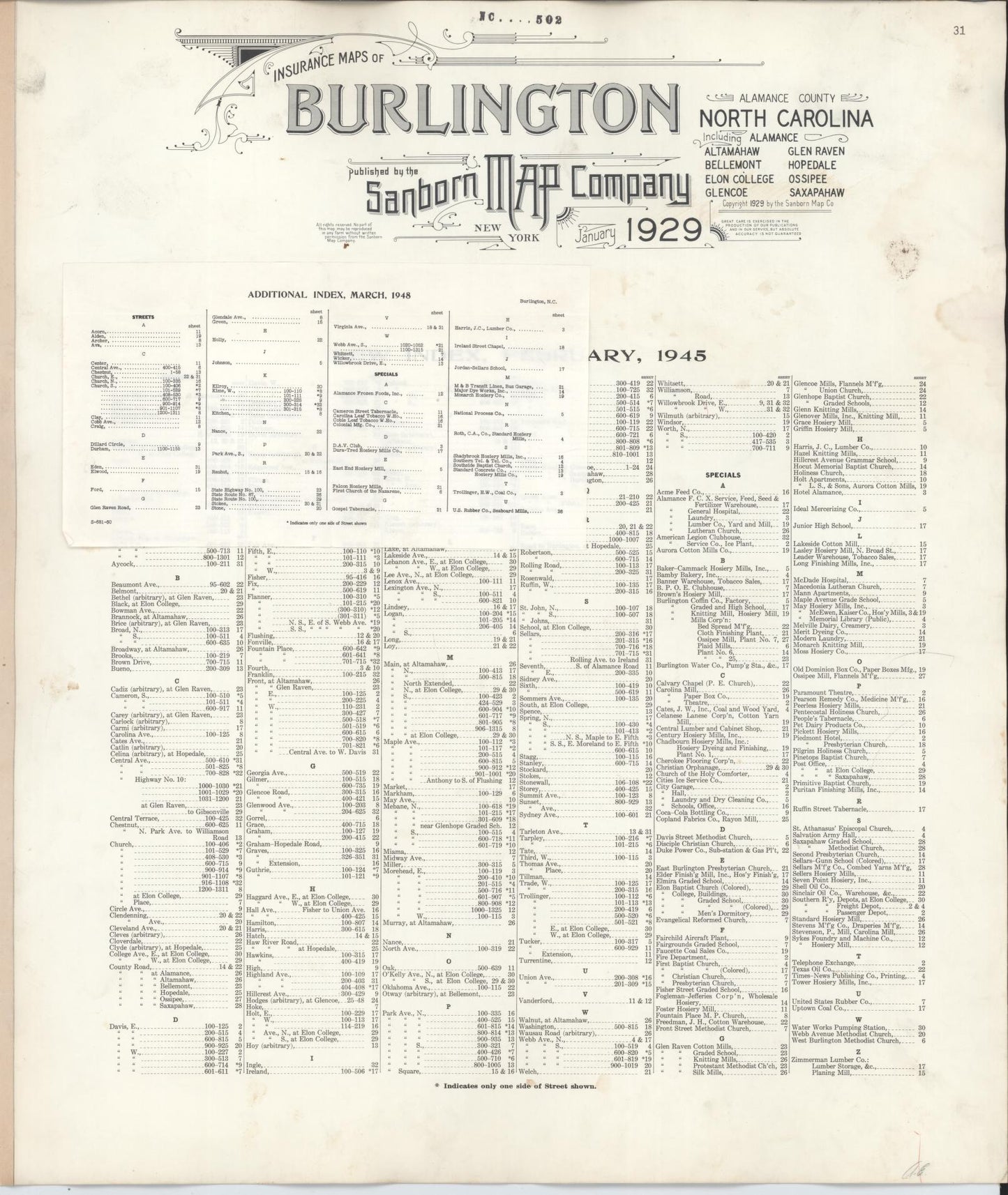 Sanborn Fire Insurance Map from Burlington, Alamance County, North Carolina (1948), Sheet #0001 - Historic Sanborn Fire Insurance Map Print, vintage old map wall art, antique decor, genealogy gift, North Carolina North Carolina map