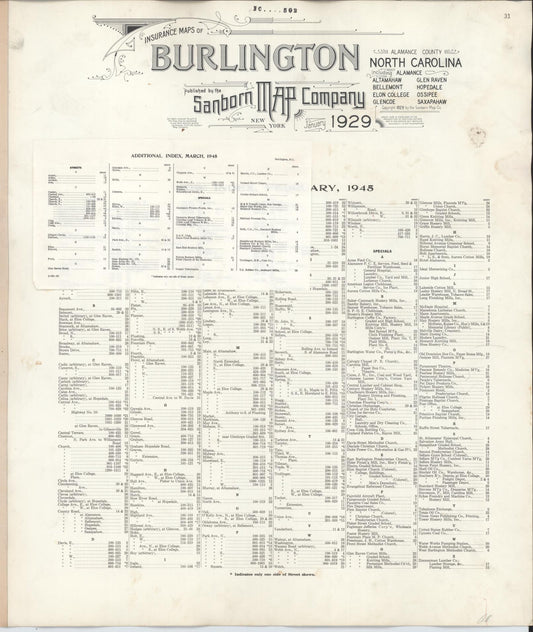 Sanborn Fire Insurance Map from Burlington, Alamance County, North Carolina (1948), Sheet #0001 - Historic Sanborn Fire Insurance Map Print, vintage old map wall art, antique decor, genealogy gift, North Carolina North Carolina map